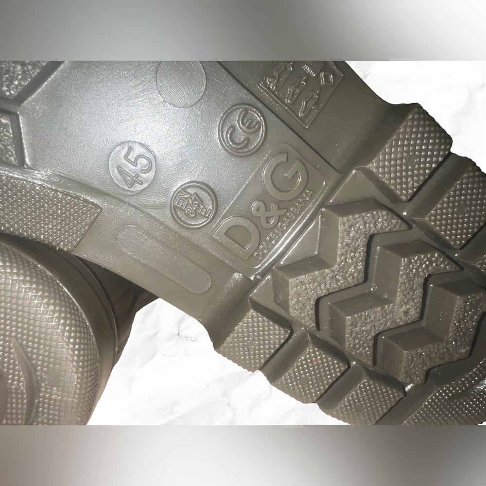D&G Dolce & Gabbana Khaki Rubber and Nylon Wellington Rain Boots - Picture 10 of 13